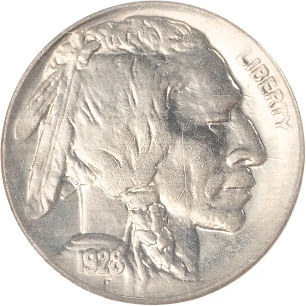 1928 Buffalo Nickel die crack error showing raised line across coin surface from die deterioration